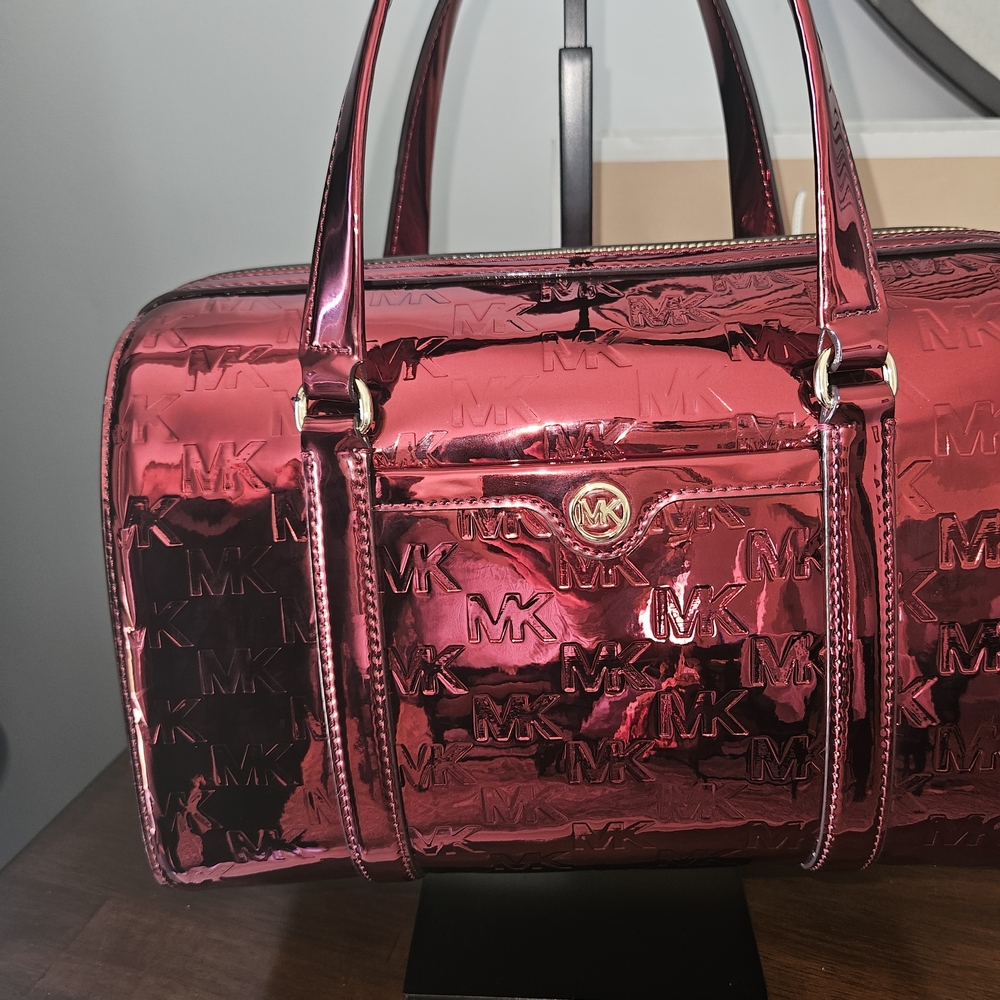 Michael Kors Metallic Rose Pink MK-Embossed Satchel - Picture 4 of 13